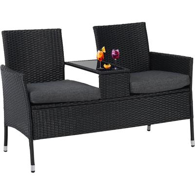 TEMU Albatros Garden Bench Polyrattan Bench 2 Seater With Glass Top Uv Resistant Weatherproof Fabric Cushion 134 X 82 X 55 Vip Relax Bench Poly Rattan Outdoor Table Cushion Image