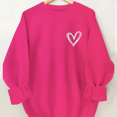 TEMU Women's Casual Geometric Heart Print Round Neck Sweatshirt - Long Sleeve Pullover With Cuffs, Vibrant Pink & , Machine Washable For Autumn Winter, Cute Sweatshirts Image