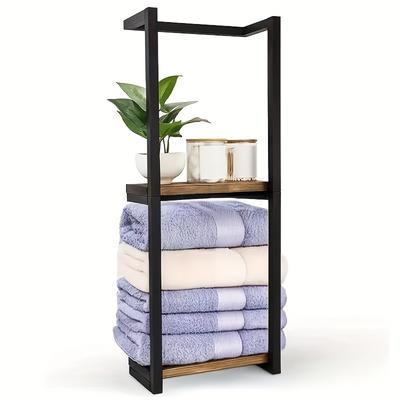 TEMU 2-layer Iron Wall-mounted Towel Rack, French Country Style Bathroom Storage Rack, No Electricity Required, Durable Iron Material Image