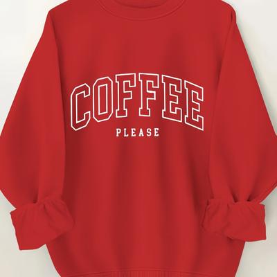 TEMU Plus Size Coffee Letter Print Sweatshirt, Casual Long Sleeve Crew Neck Pullover Sweatshirt, Women's Plus Size clothing Image