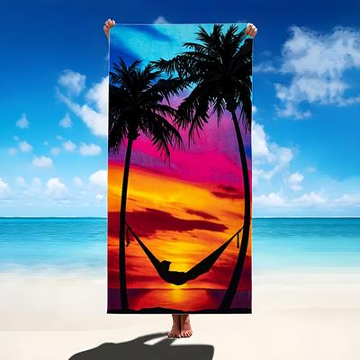 TEMU 1pc Print Microfiber Beach Towel, , Quick-dry, Knit Fabric, Polyester 85%, Polyamide 15%, With Coastal Theme, For Travel, Pool, Yoga, Sports - Universal Holiday Gift Image