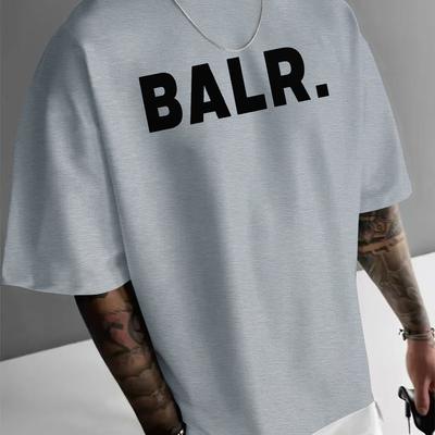 TEMU Men's Summer Casual Short Sleeve T-shirt With Chest Print - Black & White Graphic Tee, Elastic Round Neck, Regular Fit, Machine Washable Image