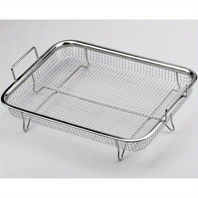 TEMU Stainless Steel Fry Basket Rack - Multipurpose Countertop Cubby Shelf Mesh Baking Tray For Frying, Bbq, And Outdoor Cooking - Food-safe Oil Drain Pan For And Snacks Image