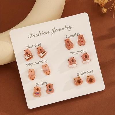 TEMU 6 Pairs Of Adorable Brown Bear Earrings For Women - Cute Resin Studs With Designs, Casual Attire And Parties, Everyday Earrings | Cute | Finish Image
