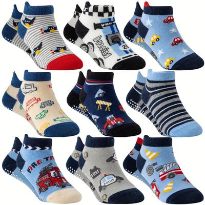 TEMU 9 Pairs Of Baby Boys Toddlers Grips Socks Kids Non Slip Anti Skid Ankle Car Cotton No Show Socks With Grippers Gift Socks Image