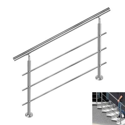 TEMU Stainless Steel Handrails, Stair Railing With 2 Posts, Safety Railing Set For Indoor And Outdoor Use, Parapet For Stairs, Balcony, Patio, Garden, Entrances Image