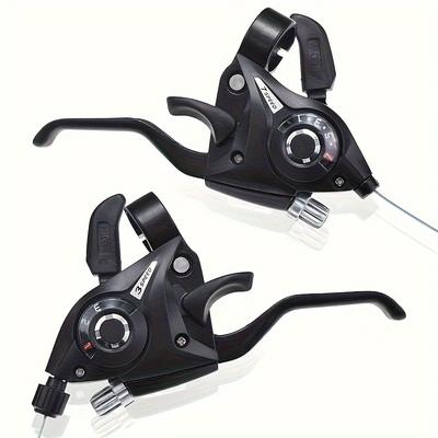 TEMU 2pcs 3x7 21t Aluminum Alloy Bike Shifters, Black Paint Finish With Gear Indicator, Designed For Climbers, Road Bikes, Bmx And Fixed Gear Bicycles, Featuring Rods, Mountain Bike Accessories Image