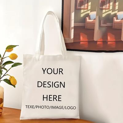 TEMU 5-pack Customizable White Polyester Tote Bags - Personalized Logo & Text Design, Foldable Shopping Bags For Women, Ideal For Birthdays, Weddings, And Gift Packaging, Reusable Shopping Bags Image