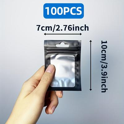 TEMU 100pcs Black Resealable Smell Proof Storage Bags With Front Window - Polyethylene Terephthalate Packaging For Jewelry & Sample Items, Pouches | | Durable Packaging, Jewelry Gift Bags Image