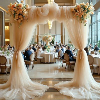 TEMU 32.9ft Elegant White/black Sheer Tulle Fabric Backdrop With Floral Arrangements - Weddings, Bridal Showers, Day, Valentine's Day, And Birthday Party Decorations, Floral Wedding Decorations Image