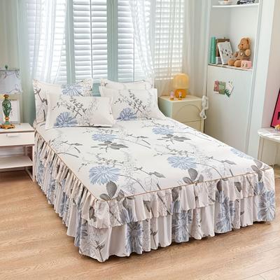 TEMU Contemporary Floral Bed Skirt Set With 2 Pillow Shams - Machine Washable Sanded Polyester Fabric, Active Printing, Lightweight Fill - Pattern Bedroom Decor Image