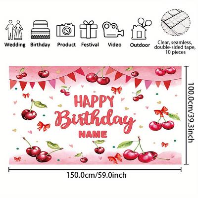 TEMU 1pc Customizable Name Birthday Party Banner, Polyester Pattern Photography Backdrop, Personalized Name Happy Birthday Banner For Cake Table Home Outdoor Garage Yard Sign Decoration Supplies Image