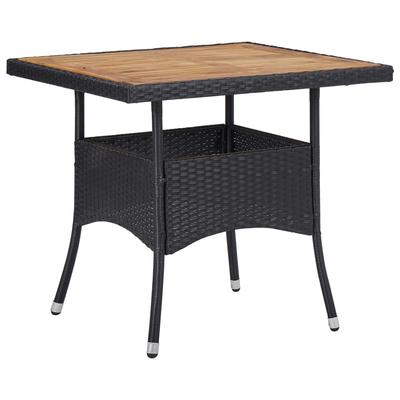 TEMU Garden Dining Table Black Poly Rattan And Solid Acacia Wood Image