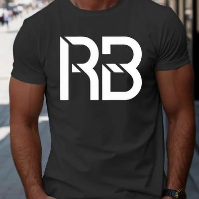 TEMU Rb Men's Creative Top, Casual Short Sleeve Crew Neck T-shirt, Men's Clothing For Summer Outdoor Image