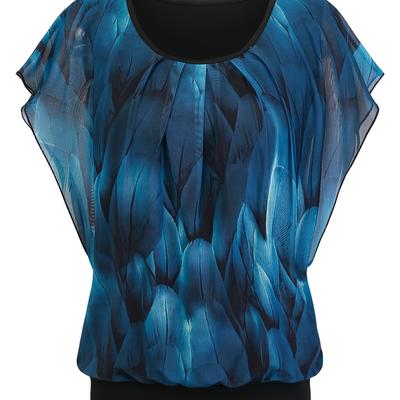 TEMU Women's Elegant Floral Print Blouse With Puff Sleeves & Pleated Front - Lightweight Polyester, Round Neck, Spring/summer/fall, Versatile Women's Wear | Floral | Pleated Detailing Image