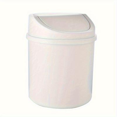 TEMU 1pc Mini Desk Trash Can With Lid, Plastic Swing-top Wastebasket, Non-electric Cylindrical Garbage Bin For Home, Office, Kitchen, Bedroom Image