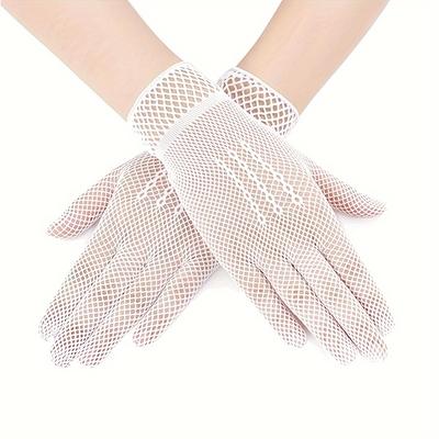 TEMU 1 Pair D Elegant Lace Gloves For Women - Vintage-inspired Short Wrist Gloves With Floral Patterns, , Weddings, And Christmas, Wedding Accessories | Floral Lace Gloves | Polyester Blend Image