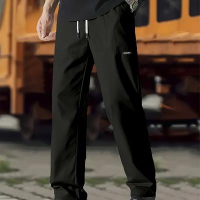TEMU Shulewater Obm Men's Quick-dry Running Pants - Breathable Straight-leg Athletic Trousers With Elastic Waist & Drawstring, Side Pockets, Lightweight For Training, Spring/summer Casual Wear (black) Image