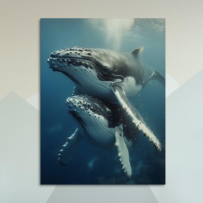 TEMU 1pc Whale Canvas Wall Art, Ocean Themed Poster, Inspirational Marine , Textile Material, With Ideal For Living Room, Bedroom, Office, Cafe Decor Image