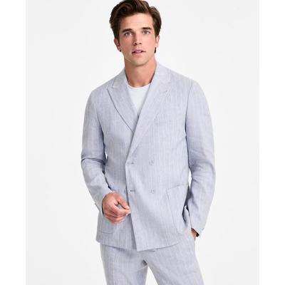 Slim Fit Double Breasted Linen Suit Jacket - Blue - Calvin Klein Jackets