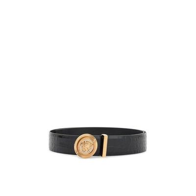 Embossed Crocodile Calfskin Belt With Rhinestones 40Mm - Black - Versace Belts