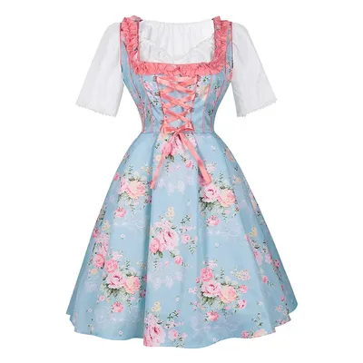 Halloween Weihnachten Damen Oktoberfest Bier Deutsch Bayerisches Kleid Square Neck Schürze Cosplay Image