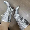 Gold Mid-Calf Stiefel Frau Seite Reiß verschluss Silber spitz Western Cowboy Stiefel Retro Mode schwarze Stiefel plus Größe 36-43 Frauen Stiefel
