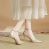 Größe 31–40, grüne High Heels-Schuhe für Damen, dünner Absatz, Knöchel, Riemchen-Zehen-Partyschuhe