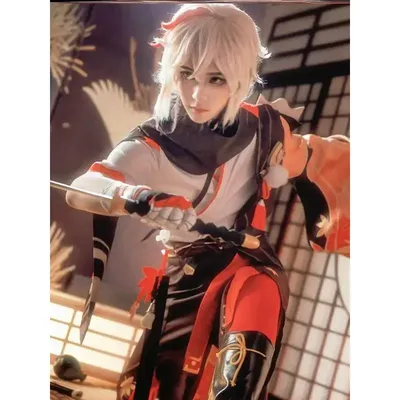 Kaedehara kazuha genshin impact inazuma stadt anzug cosplay kostüm set perücke zubehör party Image