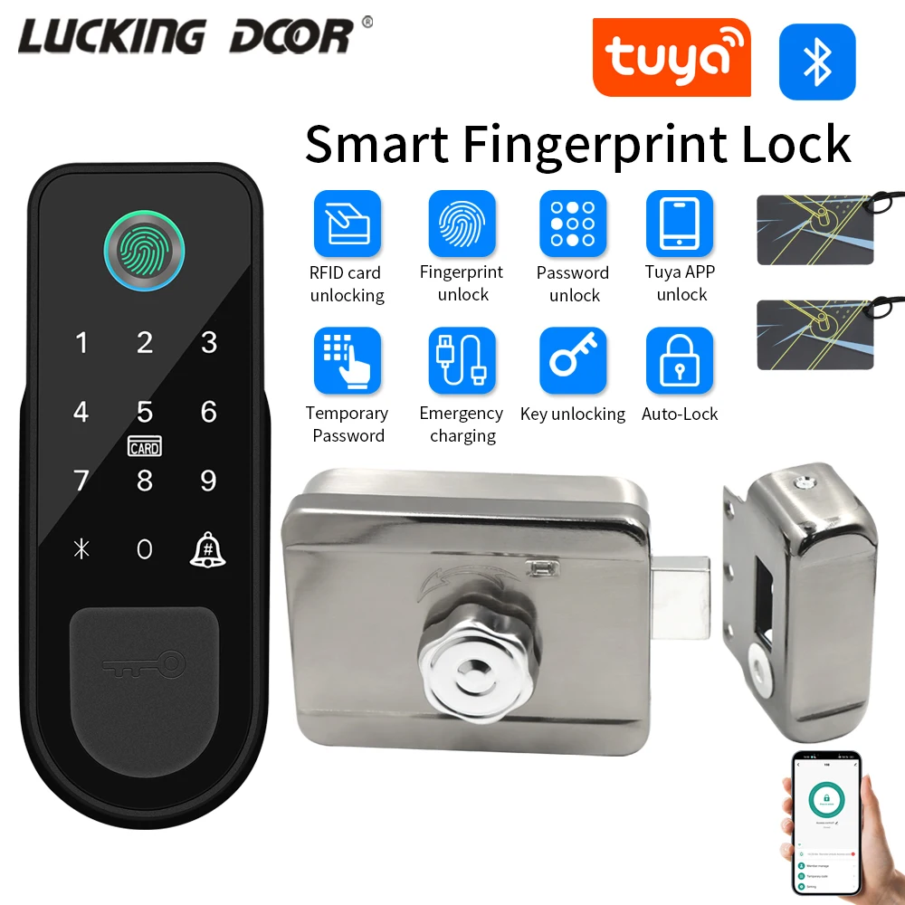 Fingerabdruckschloss für Tuya Smart Lock mit Bluetooth-Türschloss, schlüsselloser Zugang mit Fingerabdruck, Tuya-App, Schlüssel, IC-Karte, Gateway-Entriegelung Image