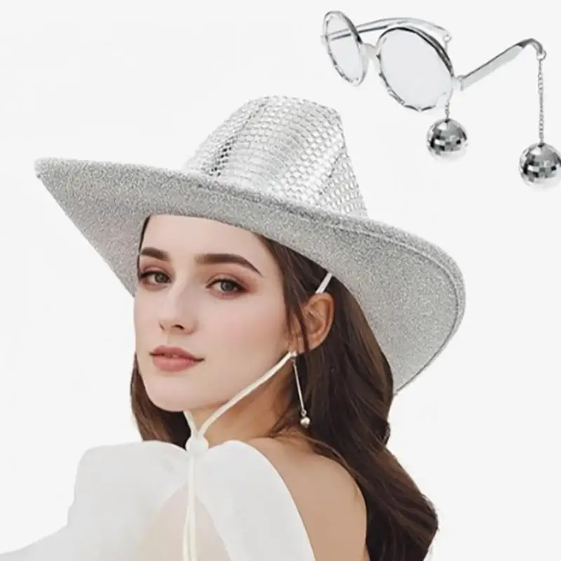 Disco Party Dekorationen Lieferungen Dj Mode Ball Anhänger Sonnenbrille Cowboy Hut Western Cowboy Hüte Für Disco Party Image