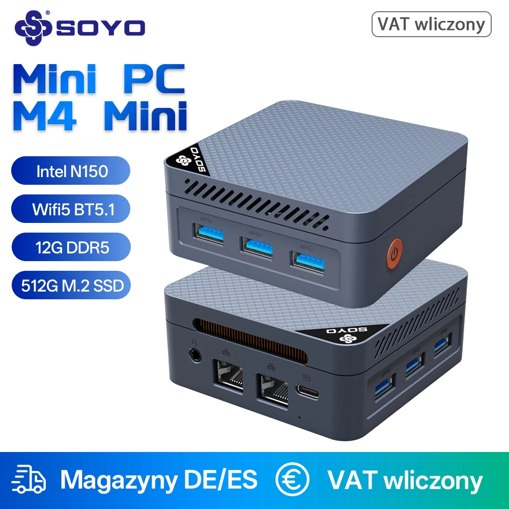 SOYO Mini PC M4 Mini Intel Twin Lake-N150 CPU 12 GB DDR5 4800 MHz M.2 2242 512 GB SSD WiFi5.0 BT5.1 USB3.2 Typ-C tragbarer Computer Image