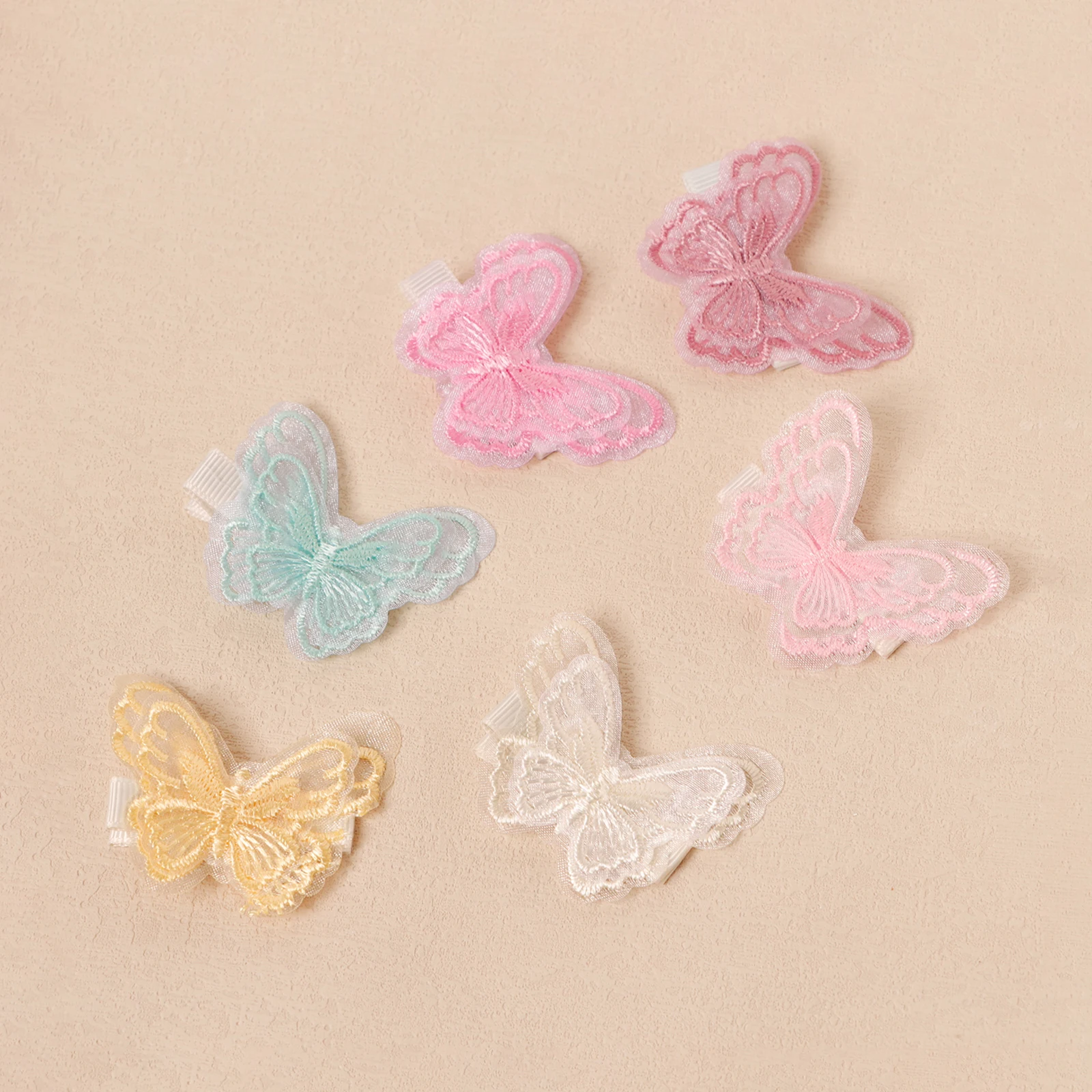 20 stücke Spitze Stickerei Schmetterling Nette Haar Clips Für Mädchen DIY Tüll Stoff Schmetterling Kopfschmuck Kinder Farbige Haar Zubehör Image