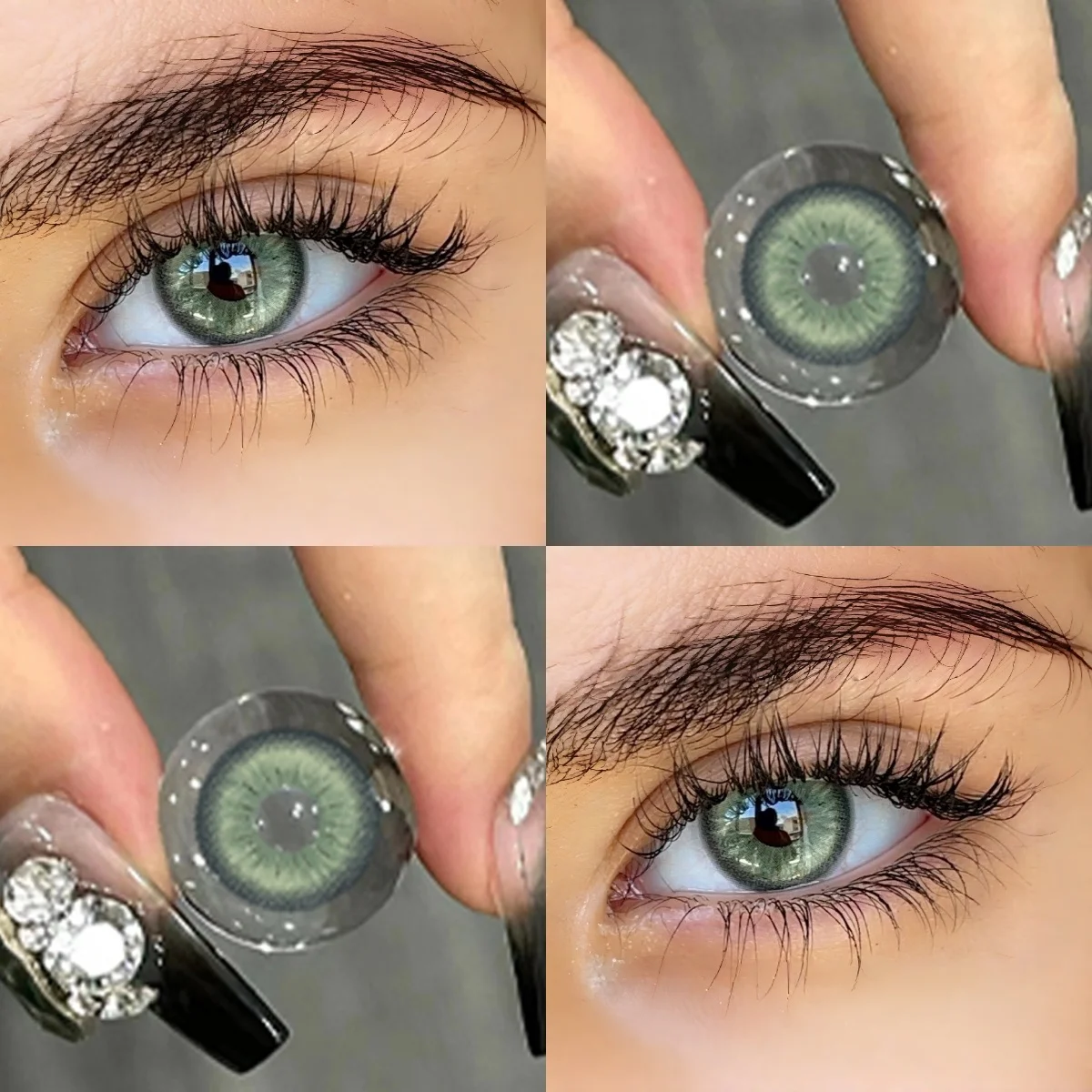 VISUASHOW 1 Paar 14,20 mm halbjährliche Einweg-Kreisgläser in weichem Grün, Braun, Grau mit Graduierung für die Augenkosmetik von Mädchen Image