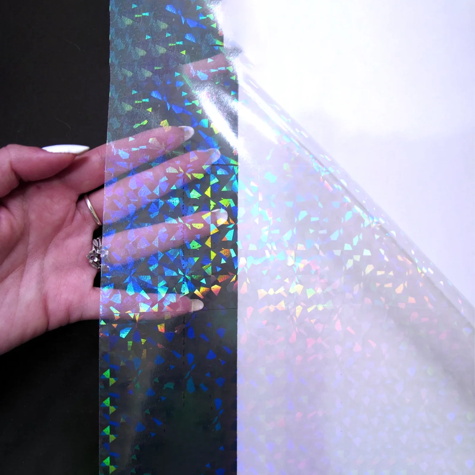 A4-Format, 20 Blatt, klare, holografische Kaltlaminierfolie mit gebrochenem Glaseffekt, selbstklebend, wasserfest, nicht bedruckbar, 8,3 x 11,7 Zoll Image