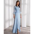 Elegantes A-Linie Abendkleid Formelles Hochzeitskleid Lange Ärmel Rundhalsausschnitt Chiffon Kleid Feder-Rüschen