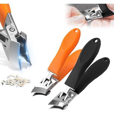 2pcs Wide Jaw Opening Anti-Splash Slanted Nail Clipper for Ingrown Nails Thick Toenails Long Handle No Splash Nail Trimmer Toenail Clippers for Women and Men (Orange Black)