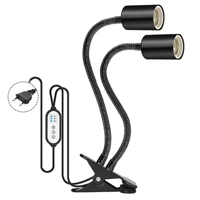 Reptile Heat Lamp Rotating Double-Head Reptile Light Bracket UVA/UVB Bulb 25W/50W/75W for Turtle