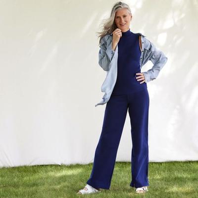 Starfish Wide Leg Stretch Jersey Trousers, Women, size: 14-16, regular, Blue, Cotton-blend, by Lands' End