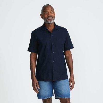 Textured Camp Collar Shirt, Men, size: 34-36, regular, Blue, Cotton, by Lands' End
