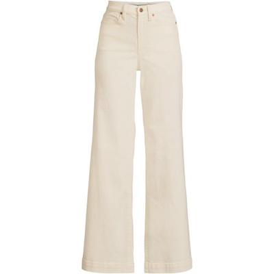 Wide Leg Jeans, High Waisted, Women, size: 14/16 30, regular, Ivory, Spandex/Cotton-blend/Poly-blend, by Lands' End
