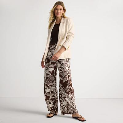 Wide Leg Printed Pull-on Trousers, Women, size: 8, petite, Brown, Viscose, by Lands' End