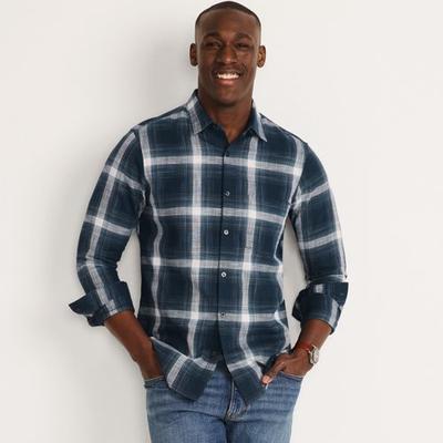 Large Check Twill Shirt, Men, size: 42-44, regular, Blue, Cotton, by Lands' End