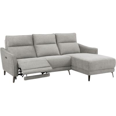Ecksofa INOSIGN "TAYLER 3-Sitzer, L-Form (Breite 239cm), elektr. Relaxfunktion, USB A/C", grau (hellgrau), B:239cm H:101cm T:91cm, Webstoff 100% Polyester, Sofas, und Recamiere, Liegefunktion durch Recliner, Federkernpolsterung Image