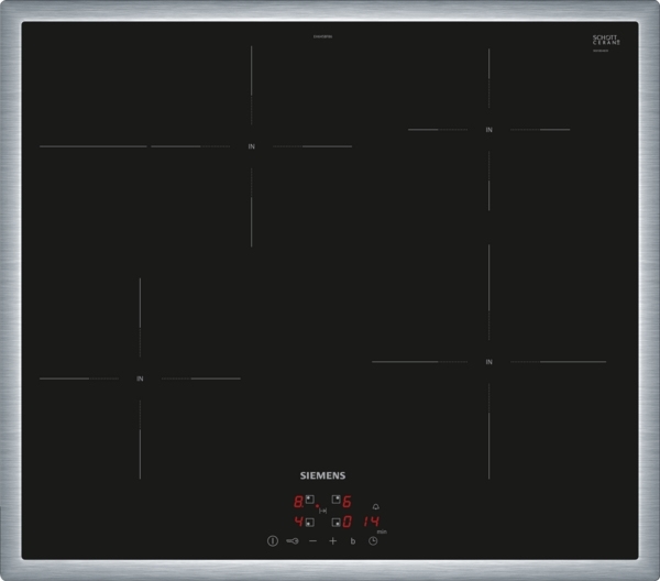 Siemens iQ300 EH645BFB6E Kochfeld Schwarz, Edelstahl Integriert 60 cm Zonen-Induktionskochfeld 4 Zone(n) Image