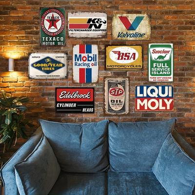 TEMU 10pcs/set Vintage Metal Tin Signs Retro Garage Signs For Men Wall Decorations Old Posters Oil And Gas Station Sign For Man Cave Decor 8x12 Inches Image