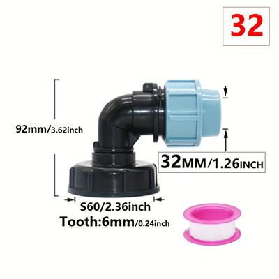 TEMU Plastic Pe Tee Connector For Garden Hose - S60 To 25mm & 32mm Adaptor, Blue, Water Splitter Joint For Ibc , Hose Connector | Tee Connector | Plastic Construction, Hose Fittings Image