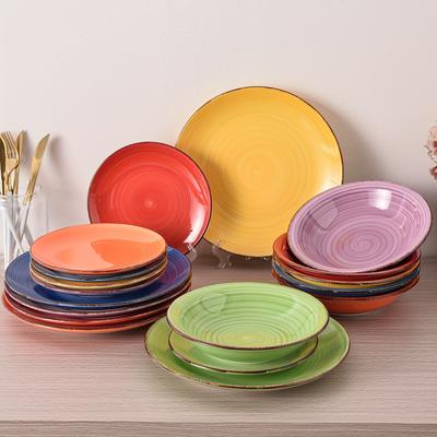 TEMU 16pcs Dinnerware Sets, Multicolor Dinner Set, Dinnerware Set, Handpainted Pattern Ceramic Combination Set With Dinner Plate, Dessert Plate And Soup Plate Image