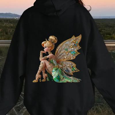 TEMU Chic Cartoon Fairy Print Women's Zip-up Jacket - Stylish & Versatile, Stretchy Polyester Blend With Vibrant Design, Spring Outfits Image