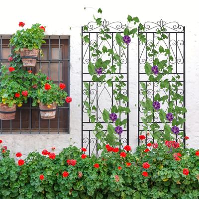 TEMU 2pcs Elegant Black Metal Garden Trellis Set For Climbing Plants - & Rust-resistant, Decorative 6- For Patio, Yard & Outdoor Spaces, Trellis For Climbing Plants Image